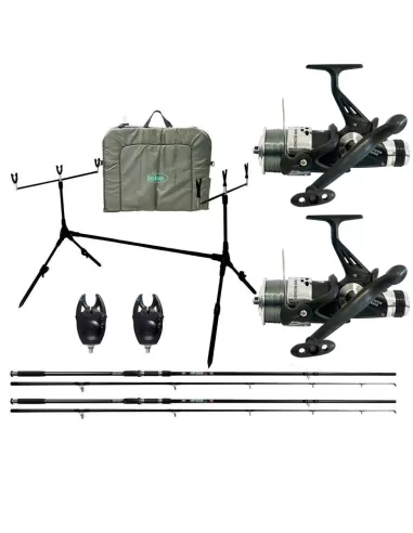 Kit Carpfishing Completo 2 Canne 2 Mulinelli Camo 2 Segnalatori 1 Pod 1 Materassino Slamatura Kit da pesca Kolpo