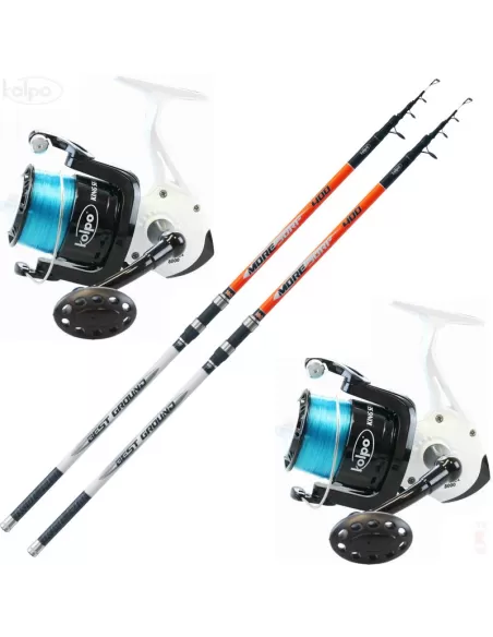 Kit Pesca Surfcasting 2 Canne Surf Long Cast 2 Mulinello Kolpo King Sea 8000 Kit da pesca Kolpo