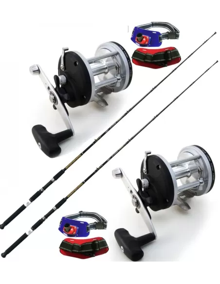 Combo Traina 2 Canne 12-25 lb 2 Mulinelli 2 Cinture da Combattimento Kit da pesca Kolpo