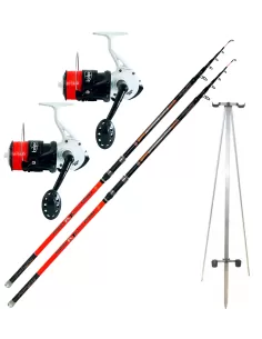 Combo Surfcasting 2 Canne 2 Mulinelli Tripode per la Pesca dalla Spiaggia Kit da pesca Kolpo