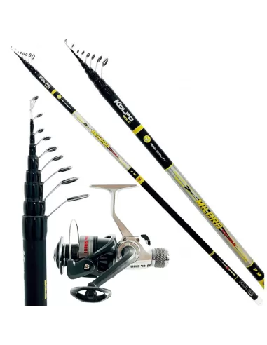 Kolpo Combo Bolognese Canna 5 mt Carbonio Alto Modulo Mulinello Frizione Posteriore Kit da pesca Kolpo