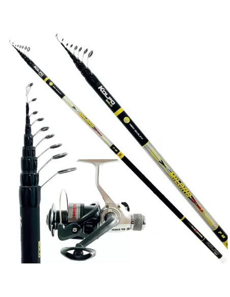 Kolpo Combo Bolognese Canna 5 mt Carbonio Alto Modulo Mulinello Frizione Posteriore Kit da pesca Kolpo