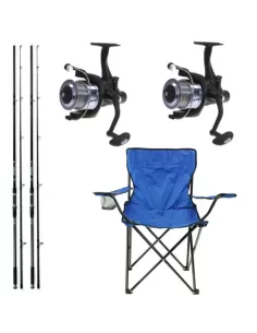 Kit Pesca Fondo Lago 2 Canne 2 Mulinelli con Filo 1 Sedia Kit da pesca Kolpo