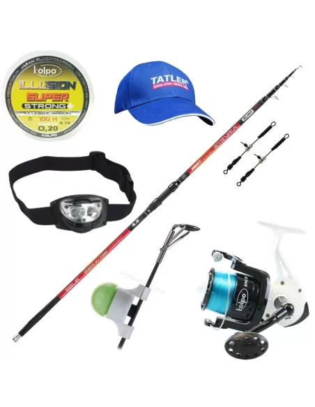 Kit Surfcasting Completo Canna Mulinello accessori Cappello Kit da pesca Kolpo