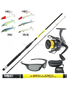 Kolpo Kit Spinning Canna Mulinello Filo 6 Artificiali e occhiali Polarizzati Kit da pesca Kolpo