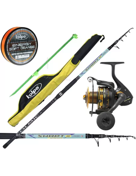 Colmic Kit Surf Canna Shapt 250gr Mulinello Fodero Puntale Filo Kit da pesca Colmic
