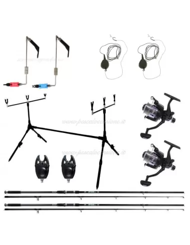 Kit Carpfishing 2 Canne 2 Mulinelli 2 Segnalatori 1 Pod 2 Bite Indicator 2 Montature Pronte Kit da pesca Kolpo