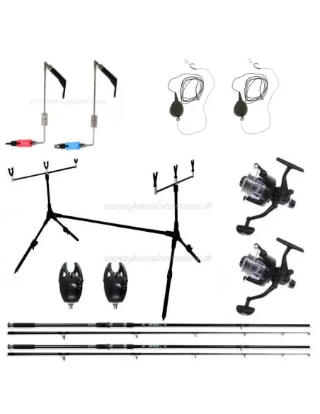 Kit Carpfishing 2 Canne 2 Mulinelli 2 Segnalatori 1 Pod 2 Bite Indicator 2 Montature Pronte Kit da pesca Kolpo
