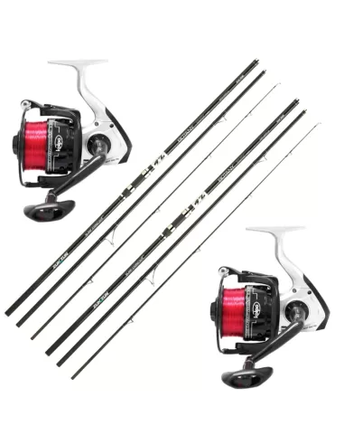 Combo Due Canne Surf 3 Sezioni 420 mt 200 gr Due Mulinelli 7000 e Filo Kit da pesca Sele