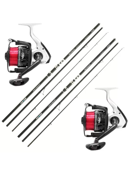 Combo Due Canne Surf 3 Sezioni 420 mt 200 gr Due Mulinelli 7000 e Filo Kit da pesca Sele
