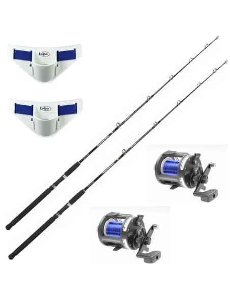 Kit pesca traina 2 canna 2 mulinello filo 2 cintura Kit da pesca Kolpo