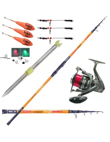 Kit Pesca Mare Canna 420 Mulinello Picchetto Travi piombi Filo Kit da pesca Sele