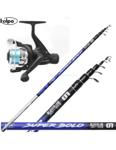 Combo per la Pesca a Bolognese Canna Carbonio Mulinello con Filo Kit da pesca Kolpo
