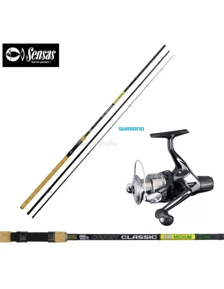 Combo pesca all' inglese Canna Sensas Mulinello Shimano Kit da pesca Shimano