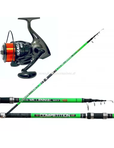 Kolpo Combo Surfcasting Canna in Carbonio 180 Mulinello Nanga surf Kit da pesca Kolpo