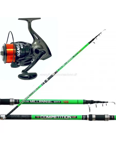Kolpo Combo Surfcasting Canna in Carbonio 180 Mulinello Nanga surf Kit da pesca Kolpo