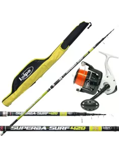 Kolpo Combo Surf Canna 420 Carbonio Alto Modulo Mulinello 8000 Filo Fodero Kit da pesca Kolpo