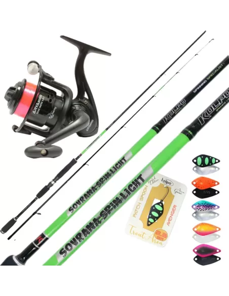 Kolpo Kit pesca Trout Area Canna Mulinello e 5 Spoon Kit da pesca Kolpo