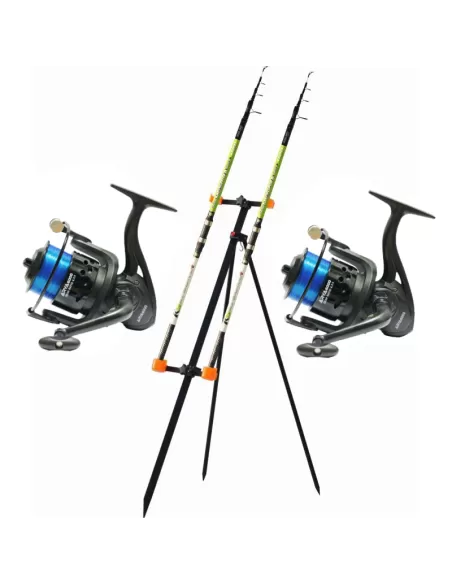 Surfcasting Fishing Kit Complete 2 Reeds 2 Reels 1 Tripode