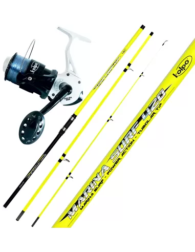 Kolpo Kit Pesca Surf Casting Canna 200gr 4.20mt 3 sezioni Mulinello 8000 Bobina Conica Kit da pesca Kolpo