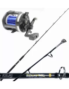 Kolpo Combo Traina Canna Marlina Mulinello Troll Con Filo Kit da pesca Kolpo