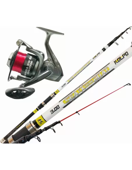 Kolpo Combo Pesca dalla Barca Canna 2,10 M in Carbonio Mulinello e Filo Kit da pesca Kolpo