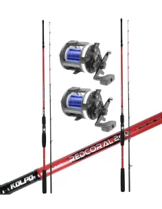 Kolpo Combo Kit Pesca dalla Barca Traina Costiera Jig Bolentino 2 Canne 2 Mulinelli Kit da pesca Kolpo