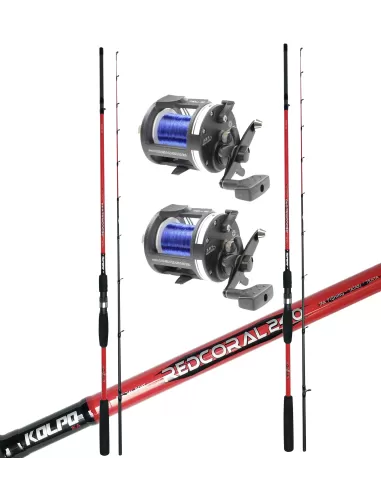 Kolpo Combo Kit Pesca dalla Barca Traina Costiera Jig Bolentino 2 Canne 2 Mulinelli Kit da pesca Kolpo