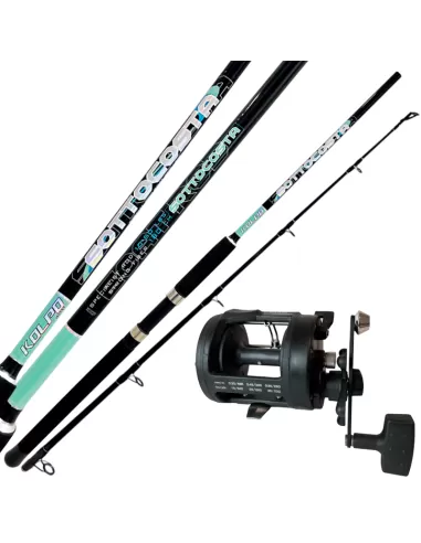 Kolpo Kit Pesca a Traina con Canna in Due Sezioni Mulinello Kit da pesca Kolpo