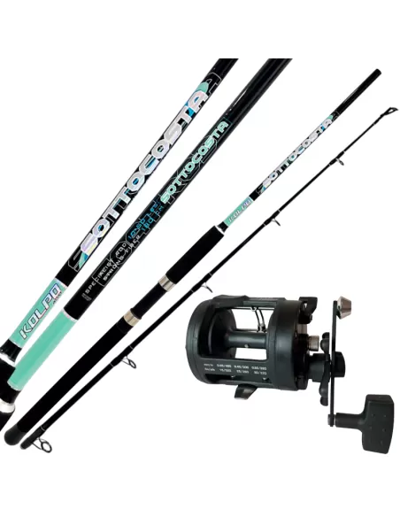 Kolpo Kit Pesca a Traina con Canna in Due Sezioni Mulinello Kit da pesca Kolpo