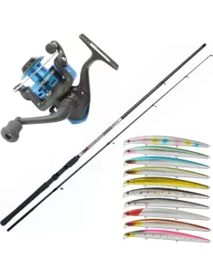 Kolpo Kit Spinning in Mare Completo Canna 2.70 mt Mulinello Filo 10 Artificiali Kit da pesca Kolpo