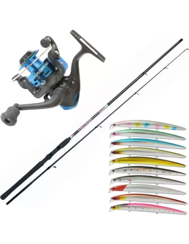 Kolpo Kit Spinning in Mare Completo Canna 2.70 mt Mulinello Filo 10 Artificiali Kit da pesca Kolpo