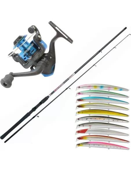 Kolpo Kit Spinning in Mare Completo Canna 2.70 mt Mulinello Filo 10 Artificiali Kit da pesca Kolpo