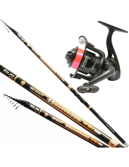 Kolpo Canna Bolognese Beastrong in Carbonio Con Mulinello Arya 2000 Kit da pesca Kolpo