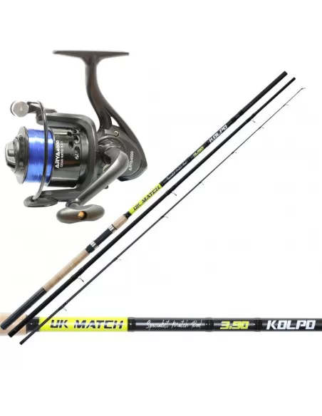 Kolpo Canna Pesca Inglese Uk Match con Mulinello Arya 4000 Kit da pesca Kolpo