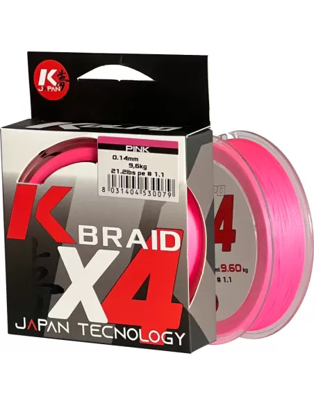 Kolpo K Braid X4 Trecciato Premium Quality 300 mt Pink Fluo Fili da pesca Kolpo
