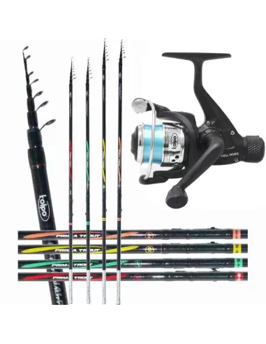 Kolpo Combo Pesca Trota Lago Canna 2-6 gr in Carbonio Mulinello 9 Cuscinetti Kit da pesca Kolpo