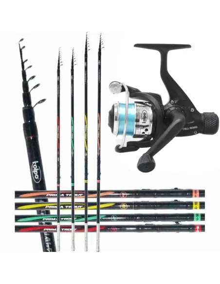 Kolpo Combo Pesca Trota Lago Canna 2-6 gr in Carbonio Mulinello 9 Cuscinetti Kit da pesca Kolpo