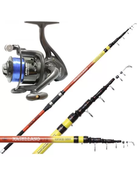 Kit Pesca dalla Barca Canna in Carbonio 3 mt Mulinello con Filo Kit da pesca Kolpo