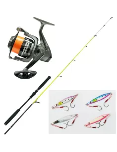 Kolpo KIt Pesca Light Jig Canna in Carbonio Mulinello Filo 4 Jig 20 gr Kit da pesca Kolpo