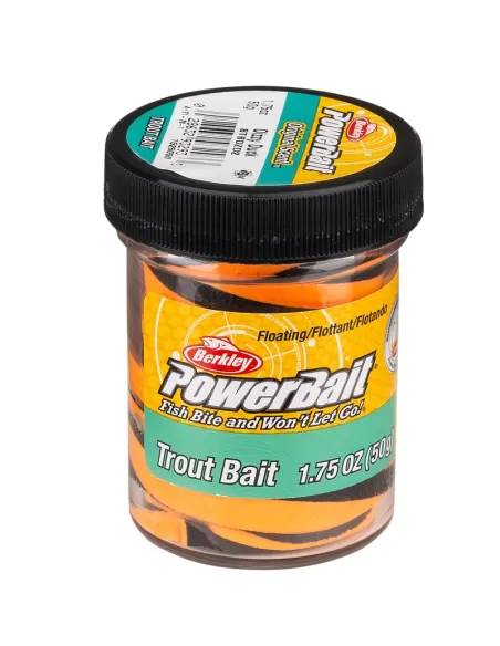 Berkley Powerbait Glitter Trout Bait Black Orange Pastella per Trote Esche da pesca Berkley