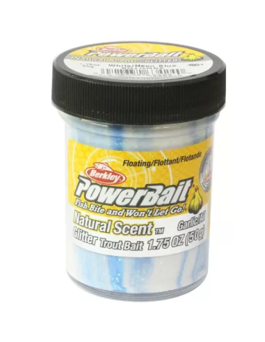 Berkley Powerbait Glitter Trout Bait White Neon Blu Pastella per Trote Esche da pesca Berkley