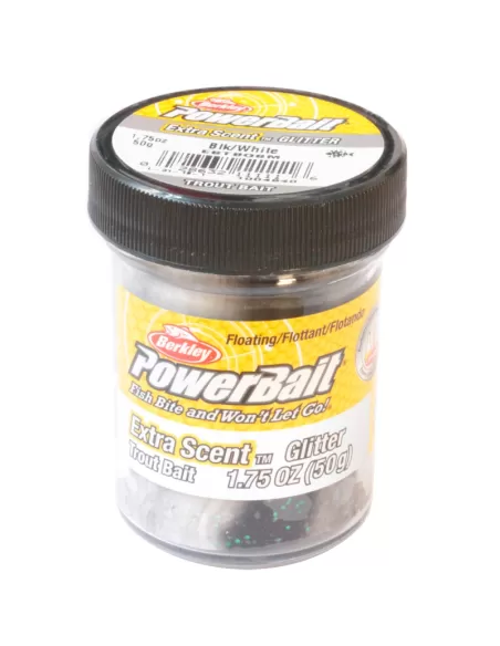 Berkley Powerbait Glitter Trout Bait Black White Twist Pastella per Trote Esche da pesca Berkley