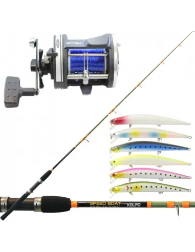 Kolpo Kit Pesca Traina Costiera Completo Canna Mulinello 6 Artificiali Kit da pesca Kolpo