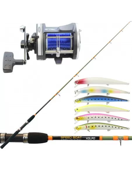 Kolpo Kit Pesca Traina Costiera Completo Canna Mulinello 6 Artificiali Kit da pesca Kolpo