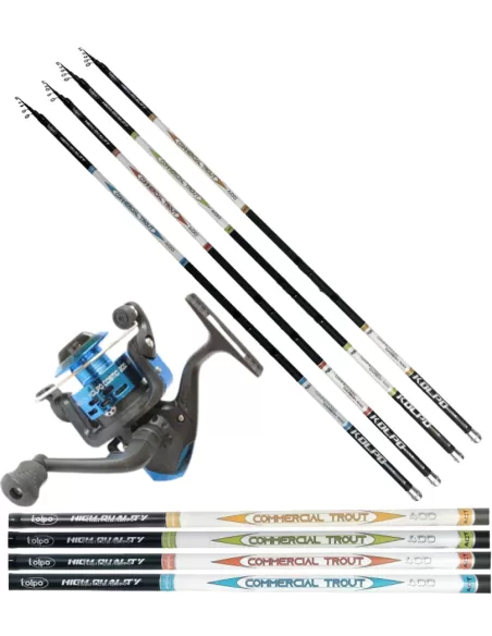 Kolpo Combo Pesca Trota Lago Canna in Carbonio e Mulinello 3 Cuscinetti Kit da pesca Kolpo