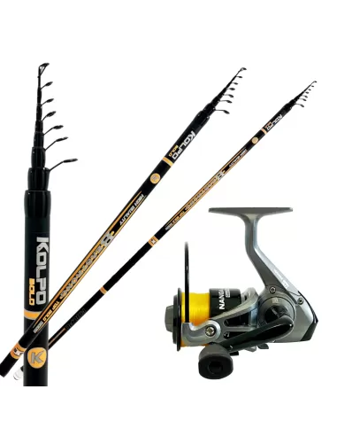 Kolpo Combo Pesca Bolognese Canna in Carbonio Mulinello e Filo Kit da pesca Kolpo