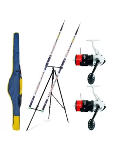 Kit Combo Pesca Surfcasting Completo di 2 Canne 2 Mulinello Tripode e Fodero Kit da pesca Sele