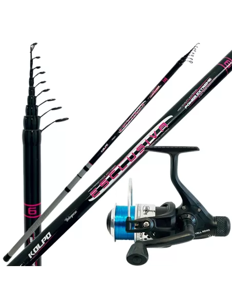 Kit Pesca Bolognese Canna 4 mt in Carbonio Mulinello e Filo Kit da pesca Kolpo