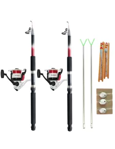 Complete for fishing with 2 rods 2.70 meters 2 Rests Reeds 2 Reels Wire and Lines 